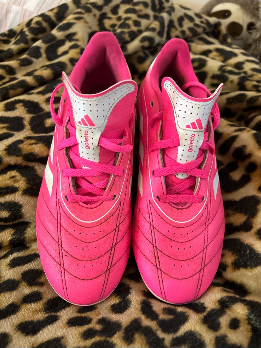 adidas Kids Bright Pink Soccer Sneakers with White Accents